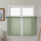 Gwine Sage Green Sheer Curtains 30 Inch Length, Short Light Filtering Voile by Gwine