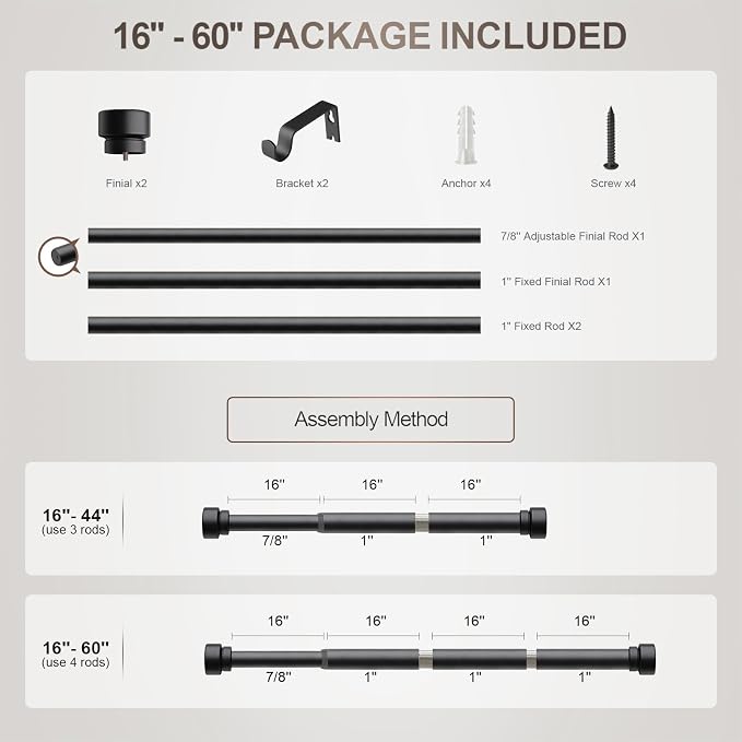 Lootkell Modern Matte Black Curtain Rods - Image 9