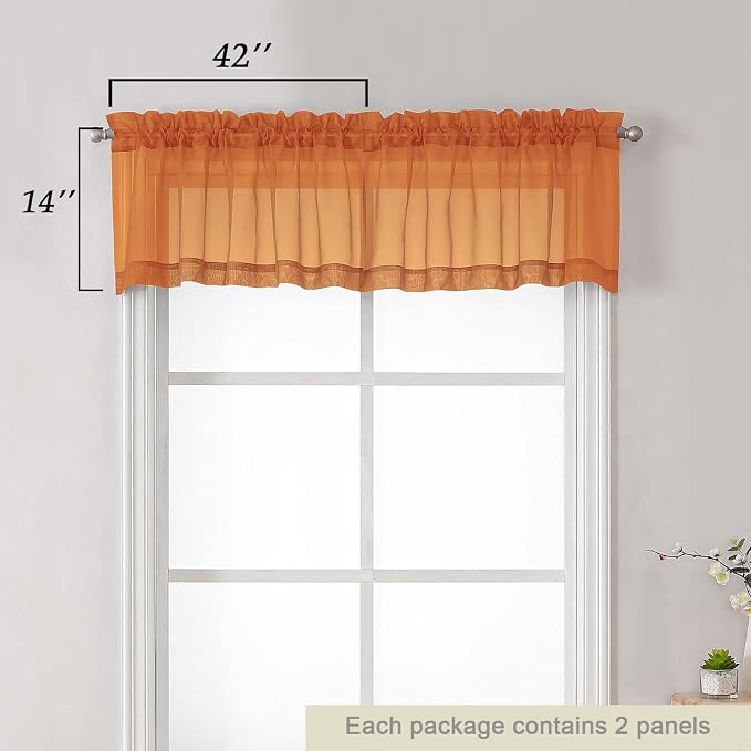 Orange Valances for Windows, Modern Solid Mini Small Window Curtains for Cafe - Image 2