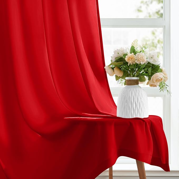 HOMEIDEAS Christmas Non-See-Through Red Privacy Sheer Kitchen Curtains - Image 7