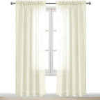 DWCN Ivory Sheer Curtains Semi Transparent Voile Rod Pocket Curtains - Image 9