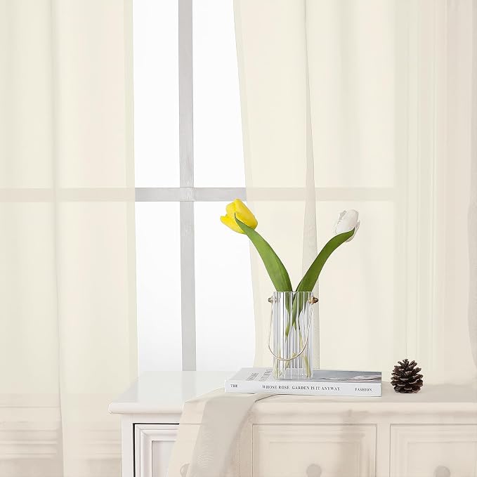 Lecloud Cream Sheer Curtains 72 Inches Long 2 Panels, Light Filtering Curtains - Image 9