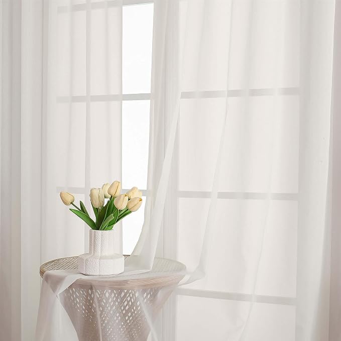 Lecloud Ivory Sheer Curtains 63 Inch Length 2 Panels Set, Rod Pockets Voile - Image 9