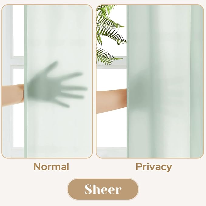 HOMEIDEAS Non-See-Through Sage Green Privacy Sheer Curtains, 52 X 45 Inches - Image 3