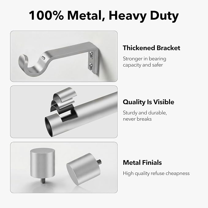 IFELS Heavy Duty Curtain Rods for Windows 48 to 84 Inch, 1 Inch Silver Curtain - Image 4