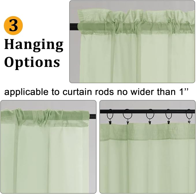 Gwine Light Green Sheer Curtains 84 Inches Long 2 Panels Set - Image 4