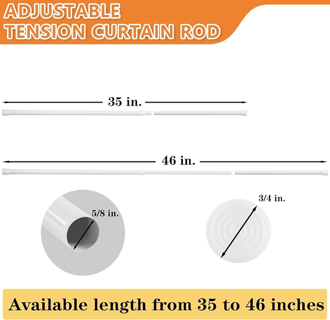 KXLife 2 Pcs Tension Curtain Rod 35 to 46 Inches, 5/8" Diameter Spring Curtain - Image 2