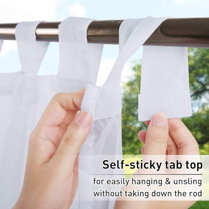 RYB HOME Detachable Sticky Tab Top Outdoor Curtain White Sheer - Image 5