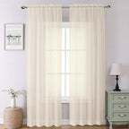 Lecloud Cream Sheer Curtains 90 Inches Long 2 Panels, Elegant Light Filtering by Lecloud