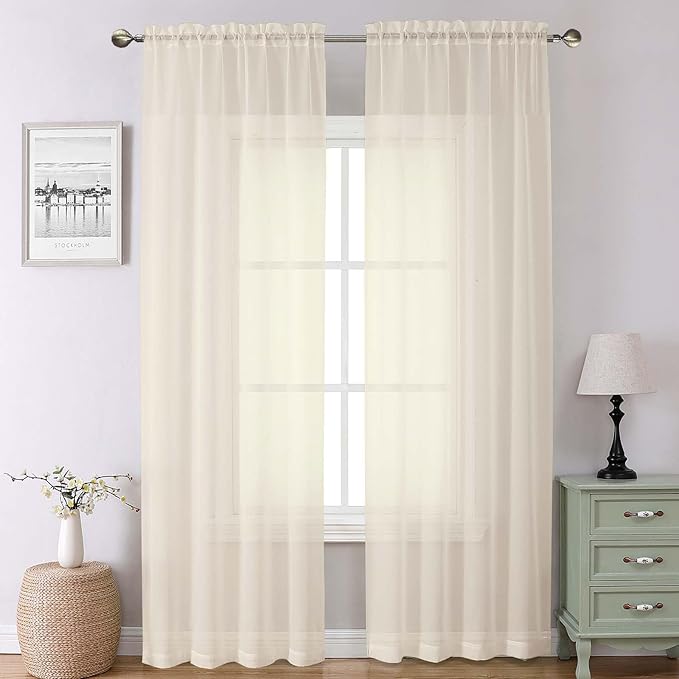 Lecloud Cream Sheer Curtains 90 Inches Long 2 Panels, Elegant Light Filtering by Lecloud