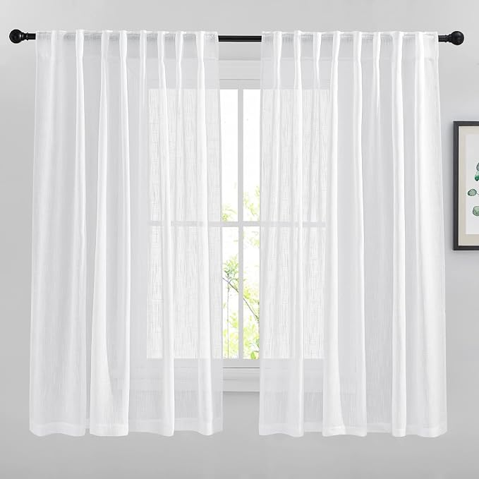 NICETOWN White Sheer Linen Curtains Natural Style, Rod Pockets & Back Tab by NICETOWN