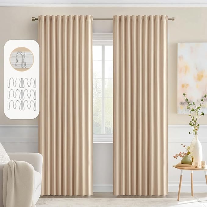 MIULEE Back Tab Beige Curtains 90 Inch Long 2 Panels Set by MIULEE