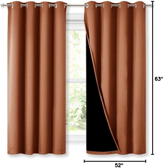 NICETOWN Burnt Orange 100% Blackout Lined Curtains, 2 Thick Layers Completely - Image 9