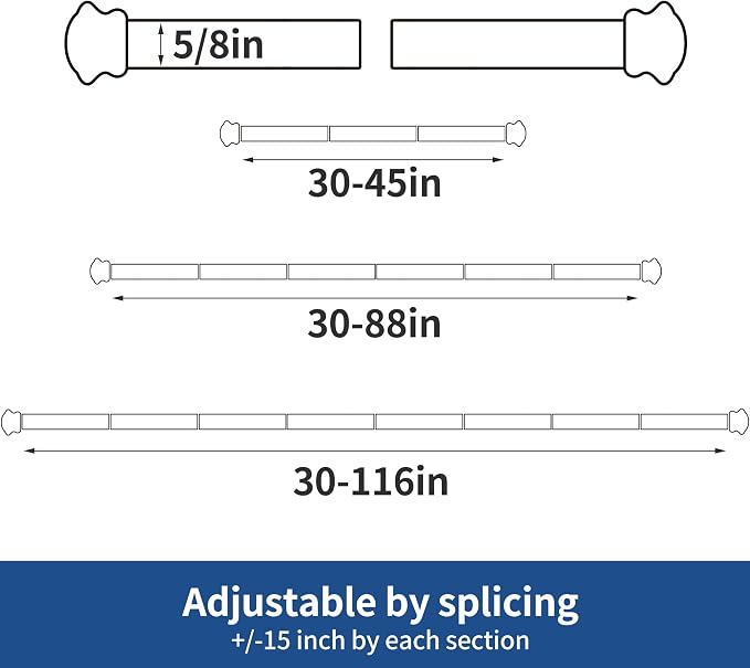 Standard Decorative Window Curtain Rods 30 to 45 Inch, 5/8 Inch Diameter Small - Image 2