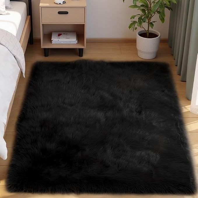 Goolela Black Fluffy Rug 4x6 Fuzzy Furry Shag Rug by Goolela