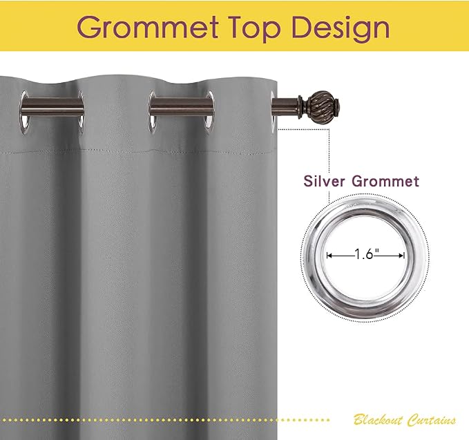 NICETOWN Silver Grey Bedroom Curtains 60 inch Length 2 Panels Set, Solid - Image 3