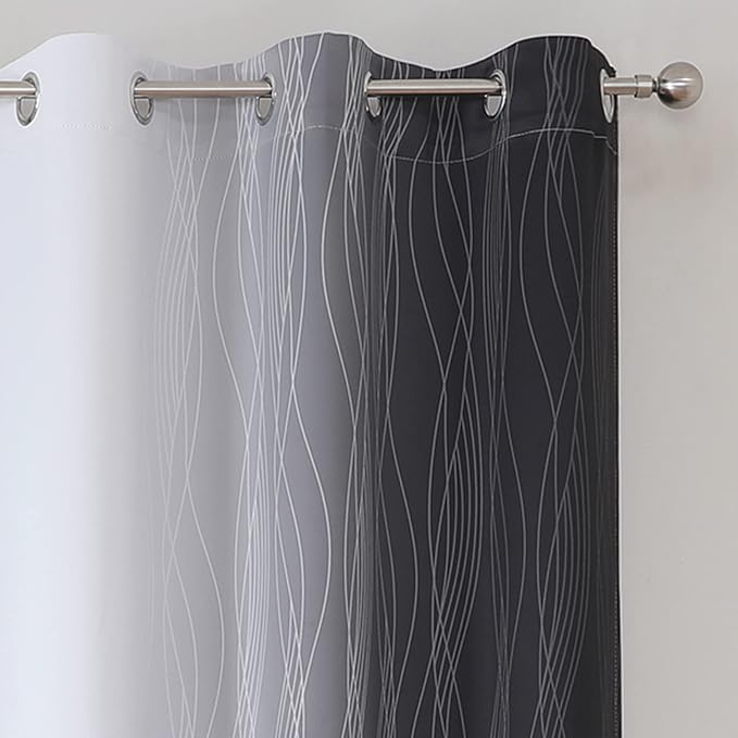 Estelar Textiler Black and Greyish White Blackout Curtains 45 Inch Length - Image 4