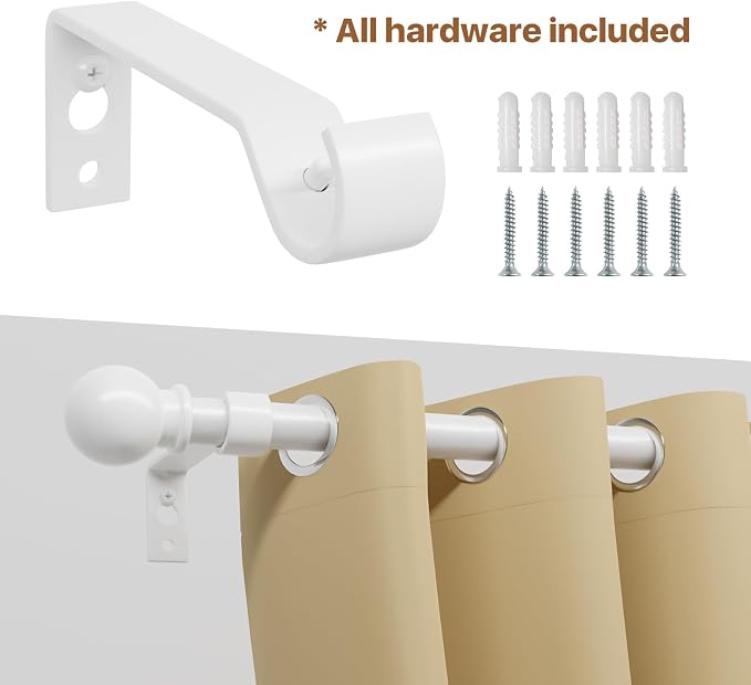 White Curtain Rods for Windows 48 to 88, Heavy Duty 5/8 Diameter Drape Rod Set - Image 5