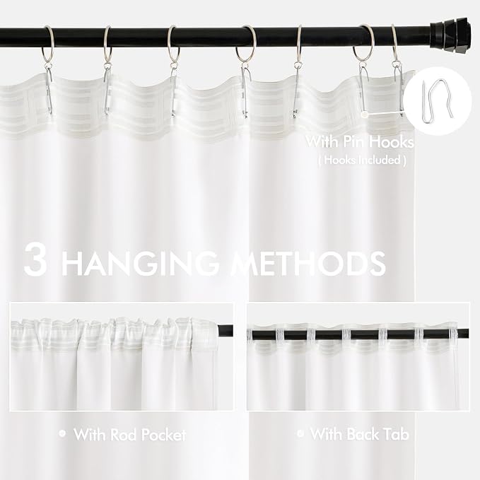 MIULEE Pure White Back Tab Blackout Curtains 108 Inch Long 2 Panels Set - Image 3