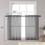 Cafe Curtains 36 Inch Length Tier 2 Pieces, Modern Soft Airy Sheer Kitchen - Image 2