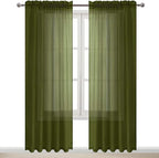DWCN Olive Green Sheer Curtains Semi Transparent Voile Rod Pocket Curtains - Image 9