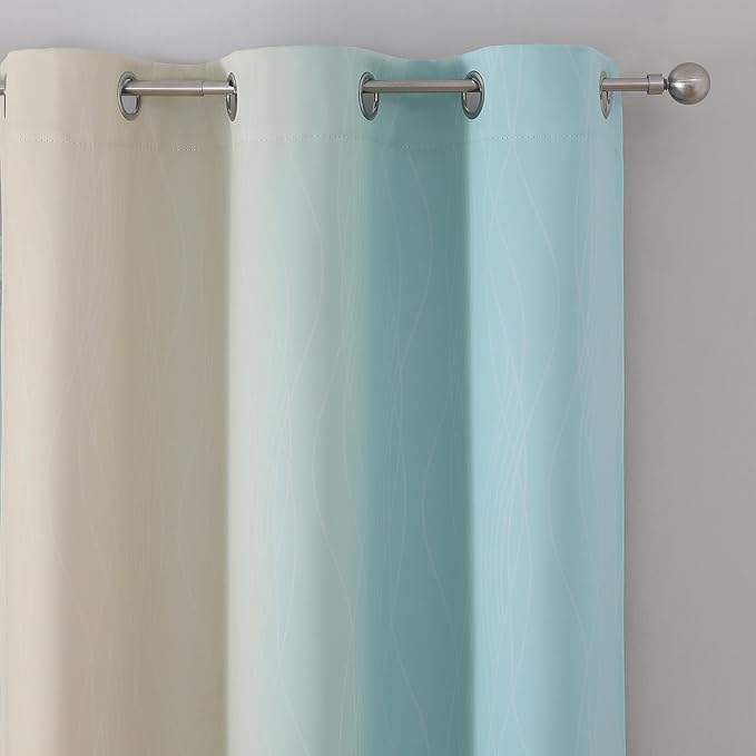 Estelar Textiler Aqua and Beige Ombre Blackout Curtains 72 Inches Length - Image 4