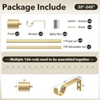 Extra Long Curtain Rods for Windows 32 to 240 Inch, 1 Inch Gold Heavy Duty - Image 7