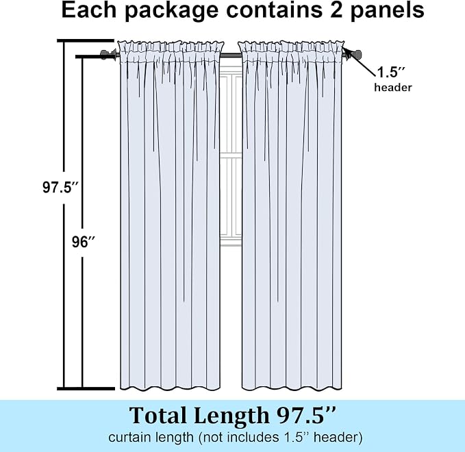 Simplebrand Aqua Sheer Curtains 96 Inches Long, Light Filtering Rod Pocket - Image 8