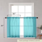 Turquoise Kitchen Curtains 30 Inch Length Tier 2 PCS, Solid Soft Half Curtains - Image 2