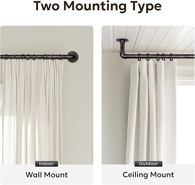 Zeerobee Curtain Rods for Windows 66 to 120, 1 Inch Industrial Wrap Around - Image 5