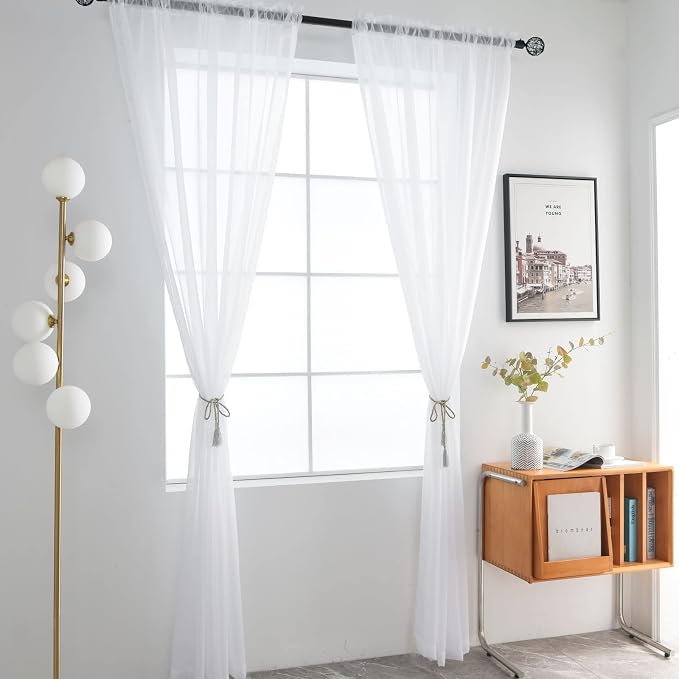 SpaceDresser Basic Rod Pocket Sheer Voile Window Curtain Panels White 1 Pair 2 - Image 2