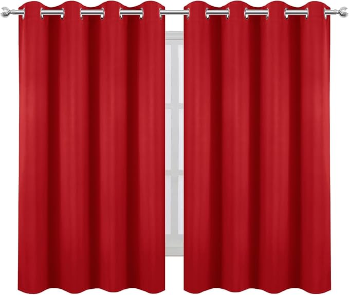 LEMOMO Blackout Curtains 66 x 54 Inch Long Bright Red Curtains Set of 2 Panels - Image 2