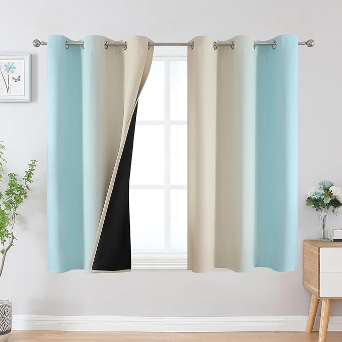 Estelar Textiler Beige and Aqua Ombre Blackout Curtains 54 Inch Length 2 Panels by ESTELARTEXTILER