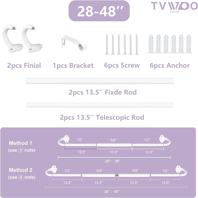 TVWOO Wrap Around Curtain Rods, 5/8 Inch Adjustable Blackout Curtain Rod Set - Image 6