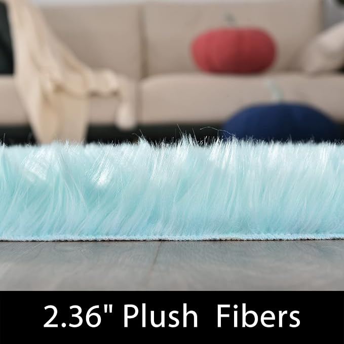 Latepis Blue Runner 2x5 Faux Sheepskin Rug Washable Fur Rug Living Room Carpet - Image 2