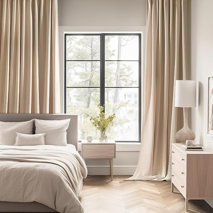 MIULEE Back Tab Beige Curtains 96 Inch Long 2 Panels Set - Image 2