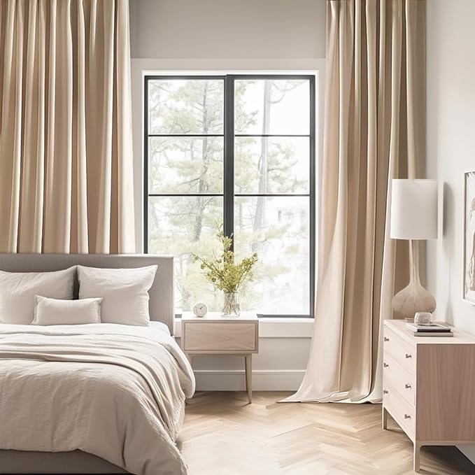 MIULEE Back Tab Beige Curtains 90 Inch Long 2 Panels Set - Image 2