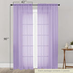 Sheer Lavender Curtains for Bedroom Living Room 90 Inches Long 2 Panels Set - Image 2