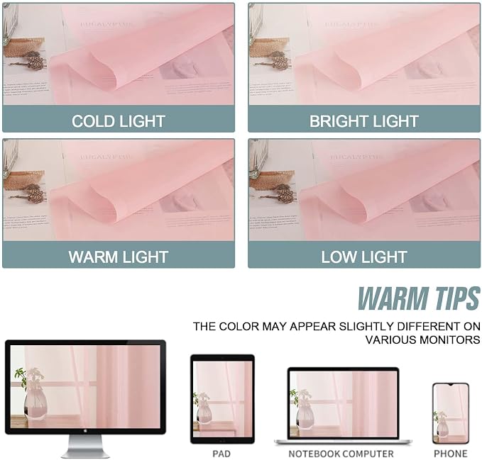 Blush Pink Window Sheer Curtains 45 Inches Length, Voile Short Curtains - Image 6