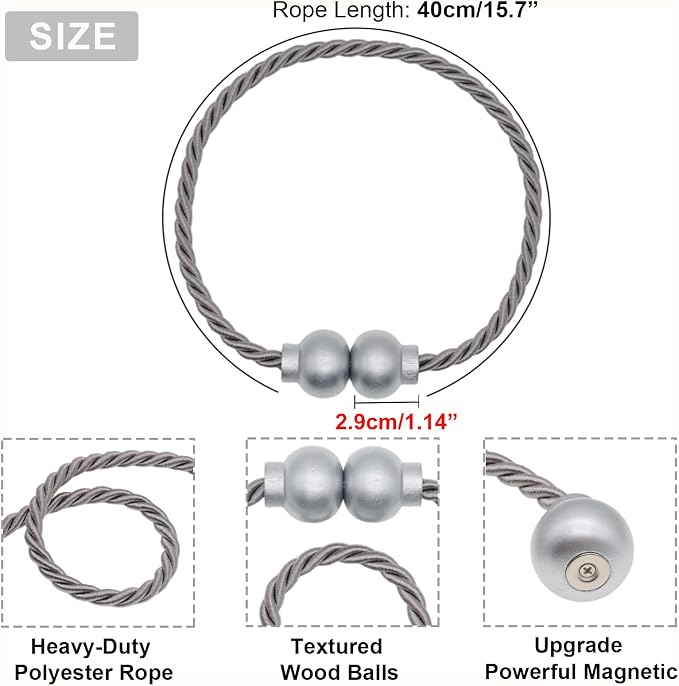 2 Pack Magnetic Curtain Tiebacks Modern Handmade Rope Curtain Tie Backs - Image 3