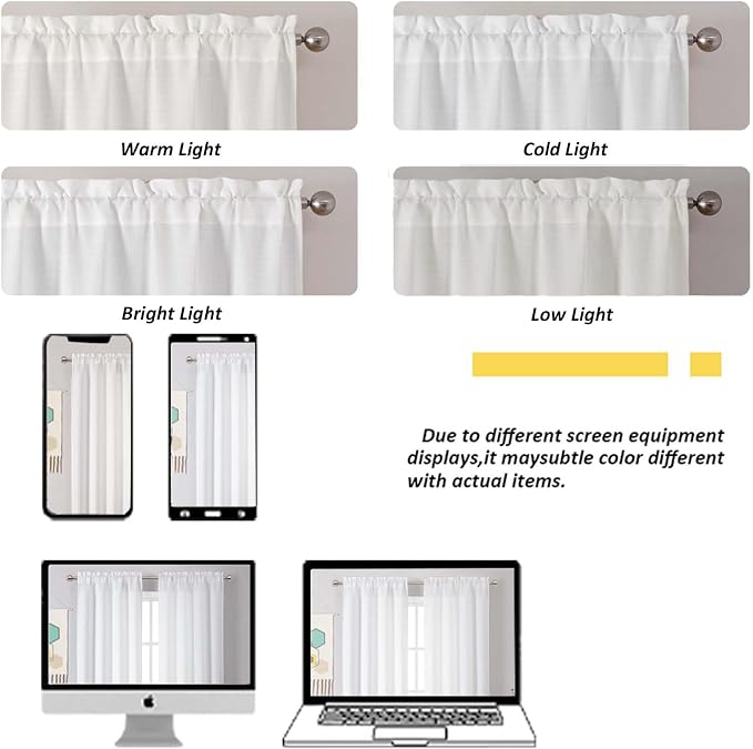 Chyhomenyc White Valance for Windows, Light Filtering Faux Linen Solid Short - Image 5