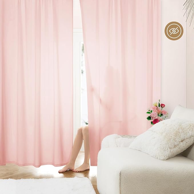HOMEIDEAS Non-See-Through Blush Pink Privacy Sheer Curtains, 52 X 63 Inches by HOMEIDEAS