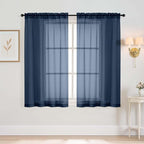 Navy Blue Window Sheer Curtains 45 Inches Length, Voile Short Curtains by Home