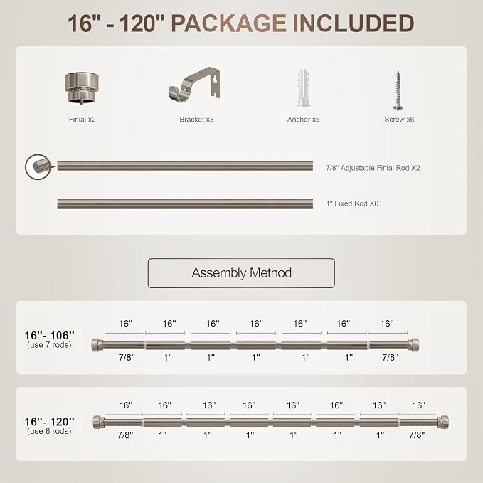 Lootkell Modern Brushed Nickel Curtain Rods - Image 9