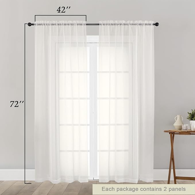 Ivory Sheer Curtain for Bedroom Living Room 72 Inches Long 2 Panels Set - Image 2