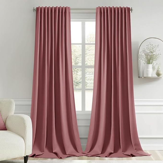 MIULEE Dusty Rose Back Tab Blackout Curtains 108 Inch Long 2 Panels Set by MIULEE