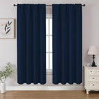 CUCRAF Navy Blue Blackout Curtains 63 inch Length 2 Panels Set, Rod Pocket Room by CUCRAF