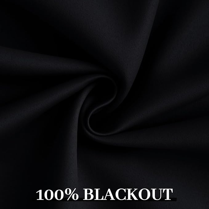 Yakamok 100% Blackout Curtains Black Room Darkening Thermal Insulated Window - Image 7
