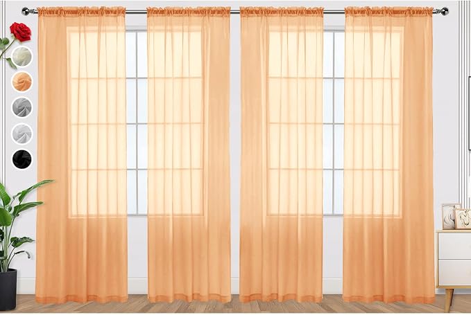 SpaceDresser Beige Sheer Curtains 4 Panels Rod Pocket Semi-Sheer Curtain 90 by SpaceDresser