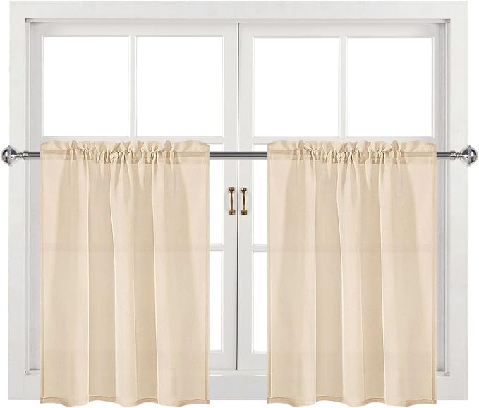 DWCN Beige Sheer Curtains for Kitchen Windows - Image 9